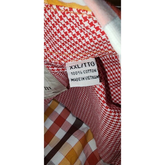 Mens Age Of Wisdom XXL  Checkered Pearl Snap Shirt Red Pearl Snaps Short Sleeve - Picture 4 of 5